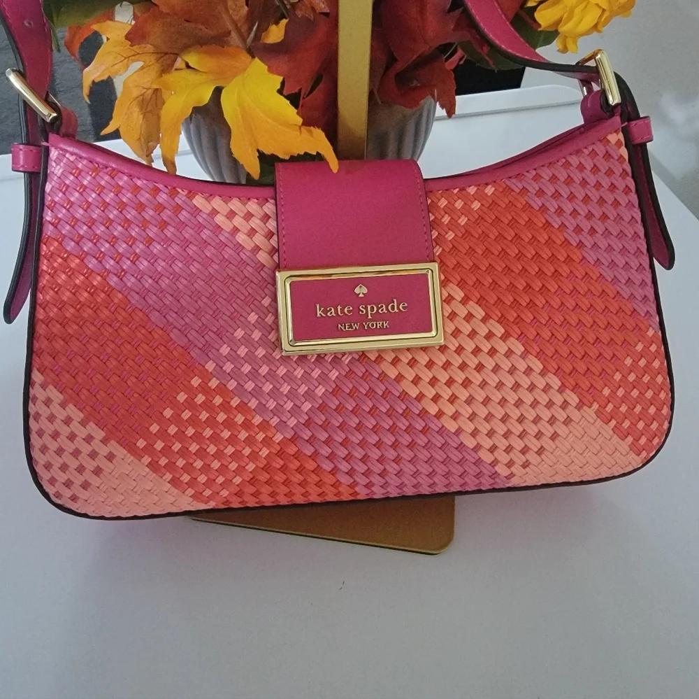 Kate Spade Vibrant Pink and Red Woven Shoulder Bag - Picture 1 of 9